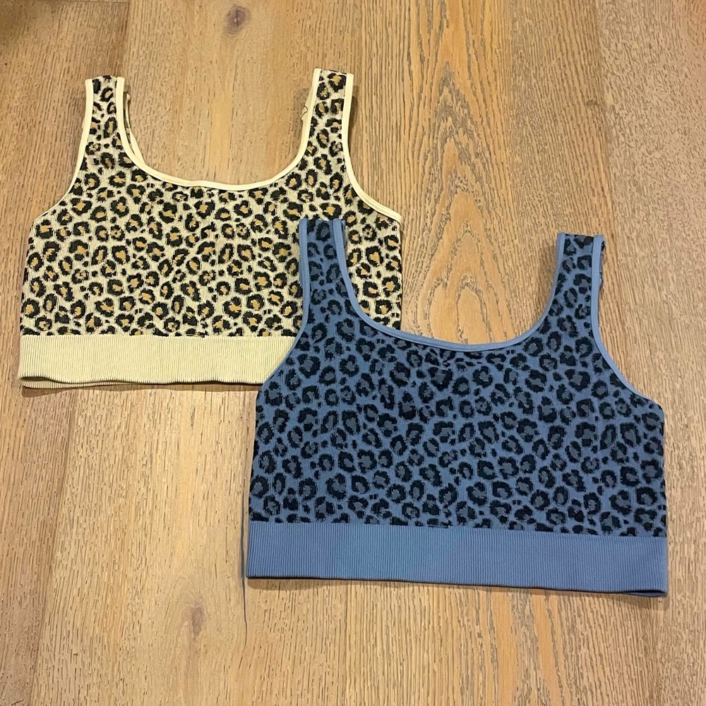 Cropped Leopard Print Tank Tops Bundle (Comes w/ 2 tops)*tan & blue color*